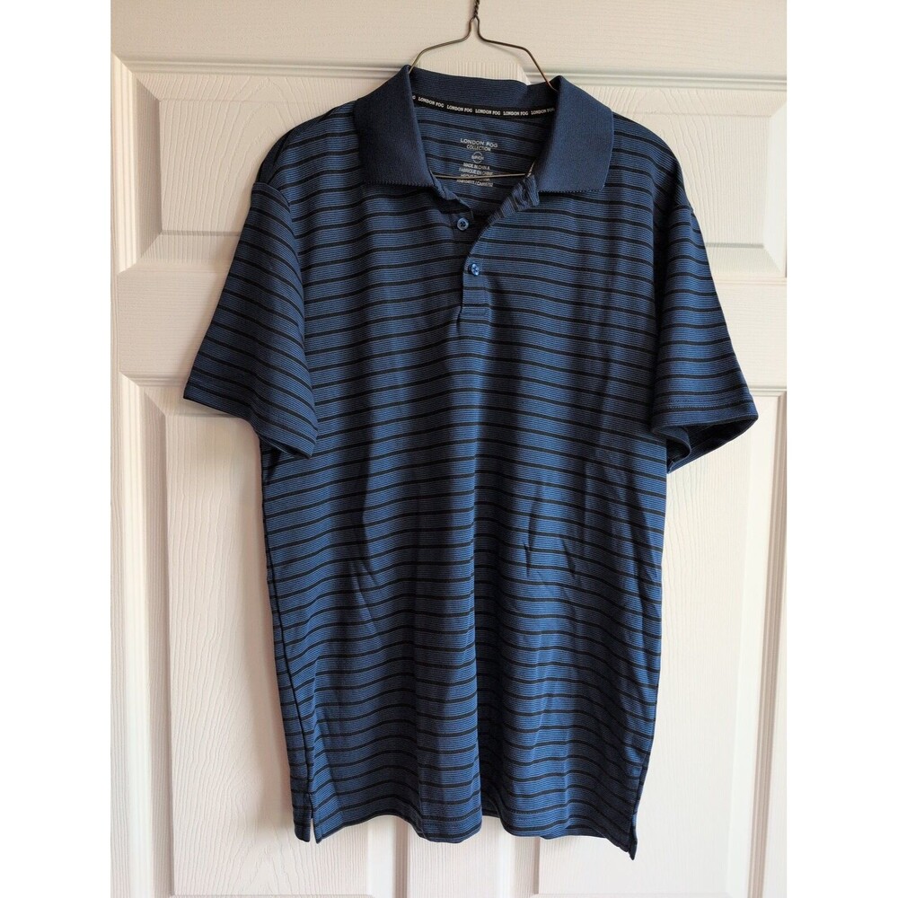 London Fog Men's Poly Textured Space Dye Polo Small Navy / Black